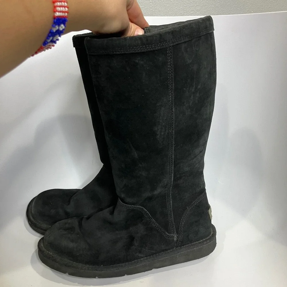 UGG Australia black tall boots side zipper black suede women's size 7 trendy